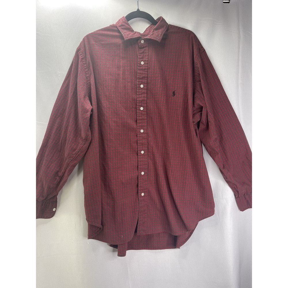 Ralph Lauren Shirt Adult 2XL Red Plaid Polo Logo Pony Business Dress Casual Mens